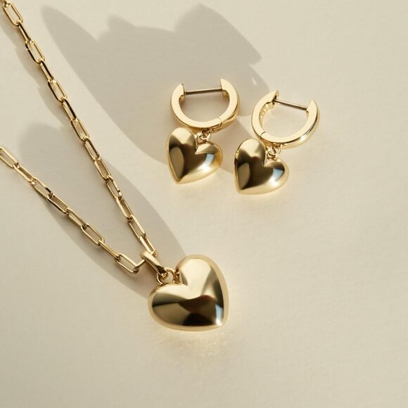 Brand New Puffed Heart Earrings in 14K Gold Plated, Silver Rhodium Plated & Mixe - Picture 6 of 7